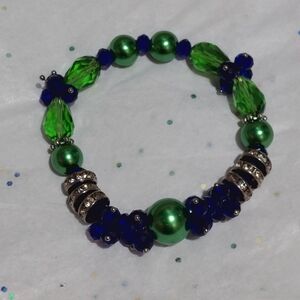 Green and Blue Beaded Stretch Bracelet - Women Jewelry
